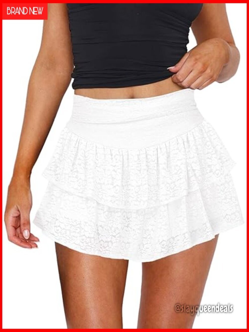 Ruffle Lace Mini Skirt with Built-in Shorts, Flowy Flared Y2K Style